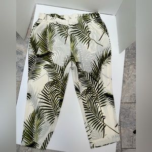 H&M Cream and Green Leaf Print Trousers